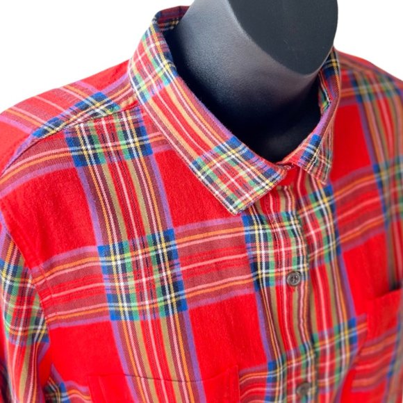 🌸4/$50🌸 Old Navy Red Tartan Flannel Button Down Shirt - Picture 7 of 14